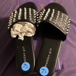 Madden Girl Black Studded Slides